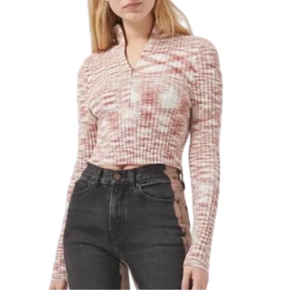 Urban Outfitters Ty Chenille Space Dye Half-Zip Crop Top Size S